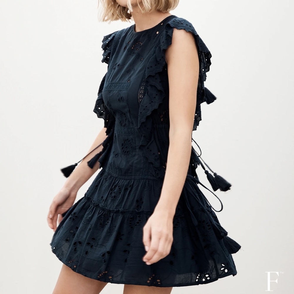 MISA Los Angeles Marieta Eyelet Dress in Navy